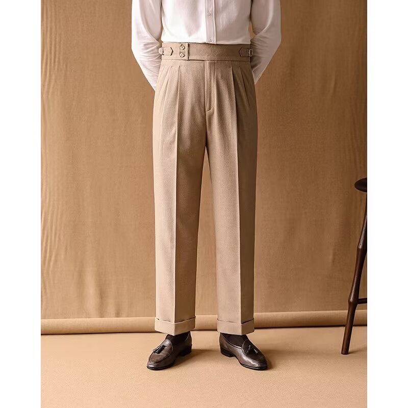 Men's Old Money Straight Leg High Waist Formal Trousers Comfortable