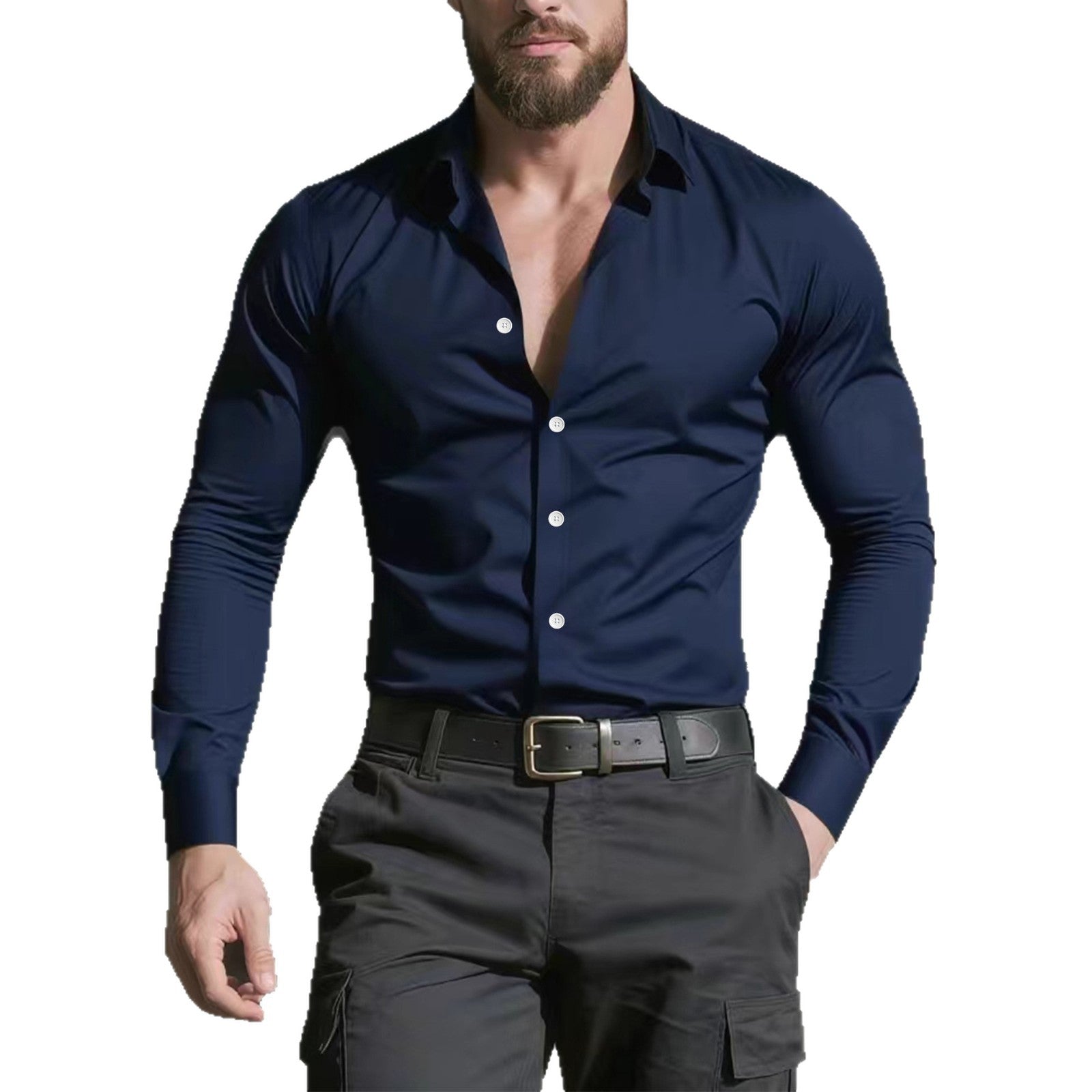 Men's Casual Long Sleeve Glossy Button Down Slim Fit Shirt - LAKD London