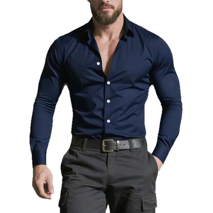 Men's Casual Long Sleeve Glossy Button Down Slim Fit Shirt - LAKD London