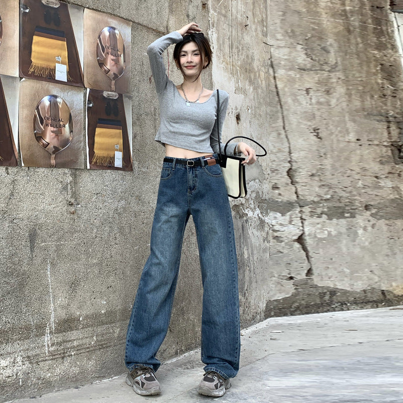 Womens Loose Trendy Baggy Retro Straight Jeans