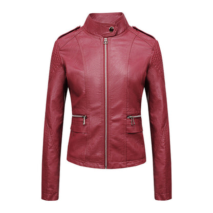 Women's Slim-fit Leather Jacket | Motorcycle Style PU leather Winter Zipper Coat
