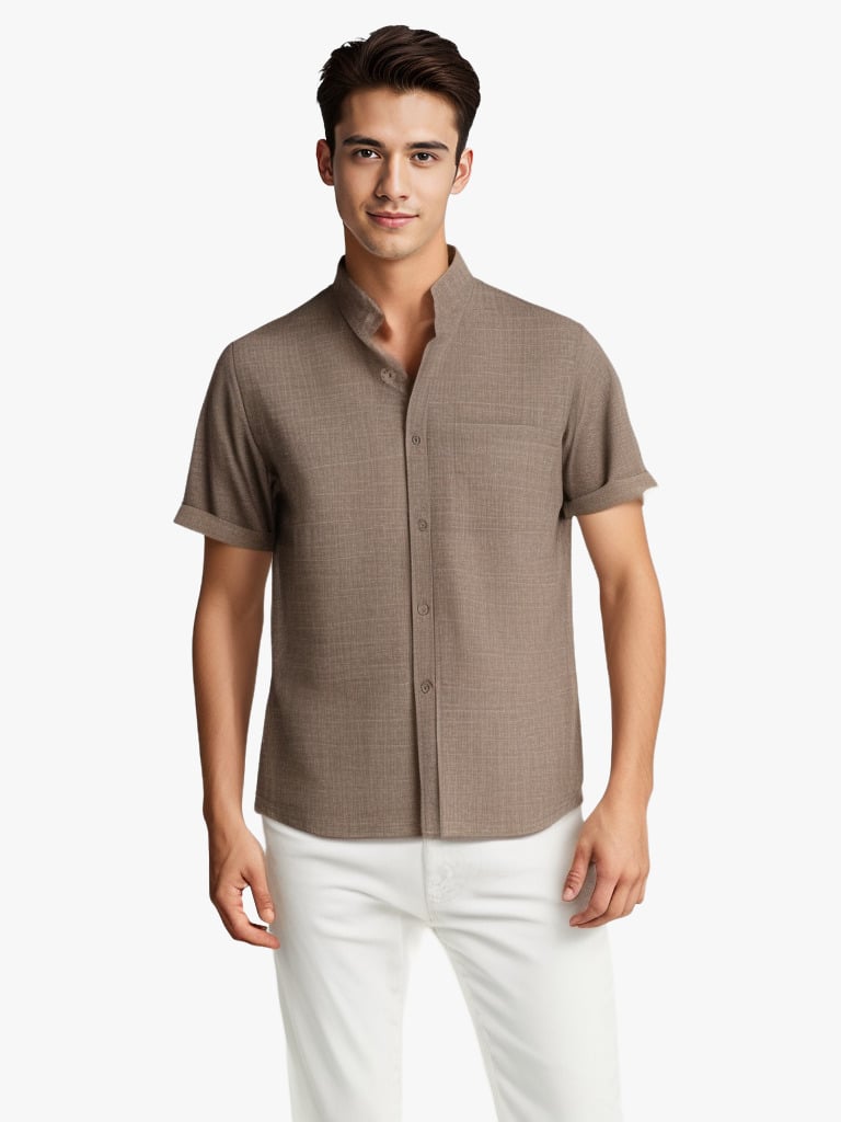 Men's Solid Colour Short Sleeve Lapel Cotton Linen Summer Shirt