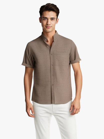 Men's Solid Colour Short Sleeve Lapel Cotton Linen Summer Shirt