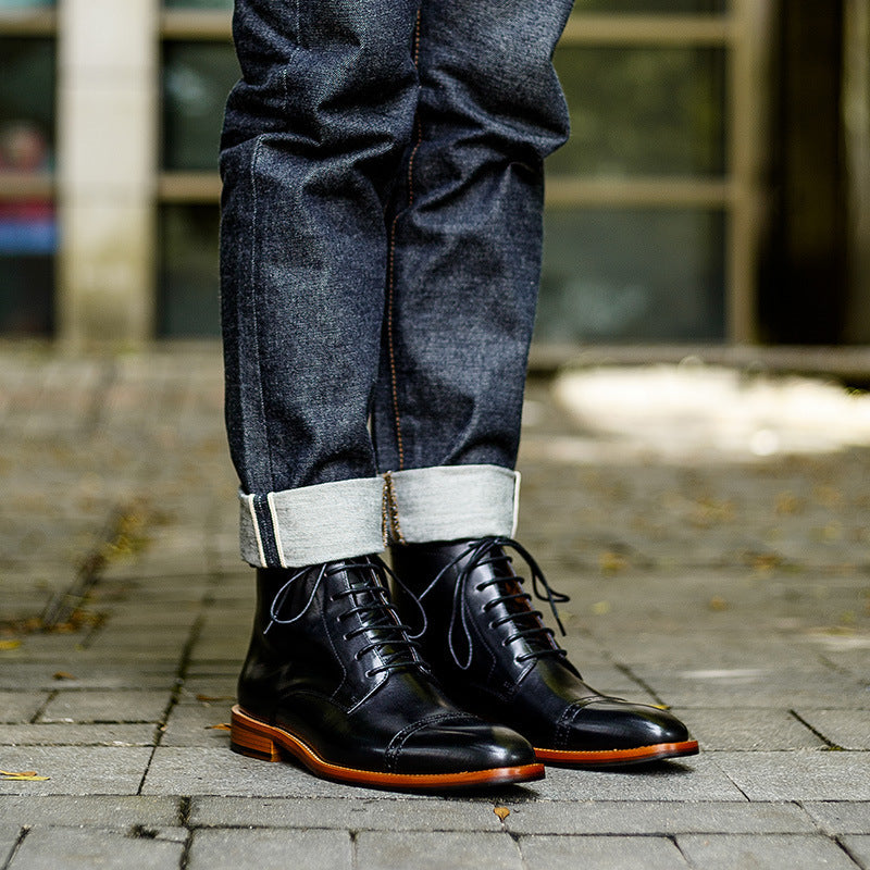 High-top Lace-up Men's Leather Boots Cowhide Britis Leather Shoe by LAKD London