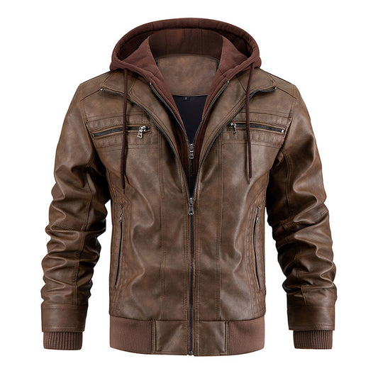 Mens Hooded Jacket | Zipper Pockets Warm Leather Coat - LAKD London