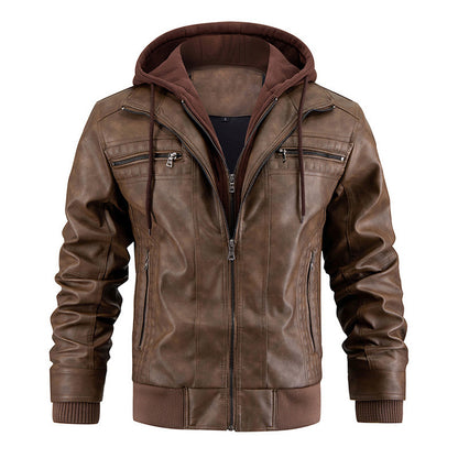 Mens Hooded Jacket | Zipper Pockets Warm Leather Coat - LAKD London