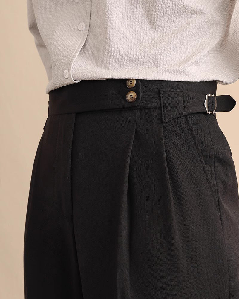 Mens High Waist Old Money Straight Trousers | Formal Business Pants