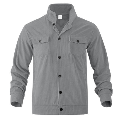 Mens Versatile Corduroy Multi-pocket Long Sleeve Stand-up Collar Jacket