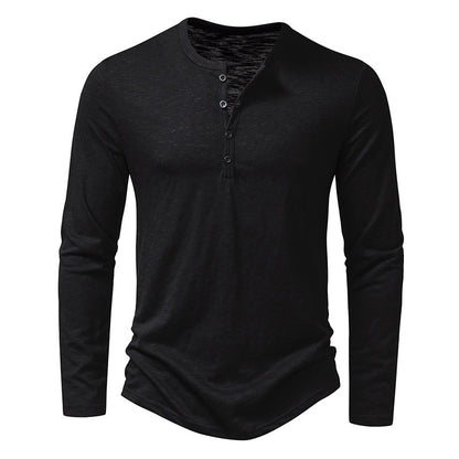 Mens Long Sleeve T-shirt | Button Henry Collar Tops