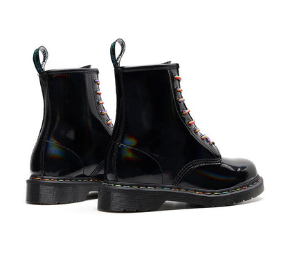Women's High-top Glossy Martin Boots | Round Head Mirror Laser Military Boots