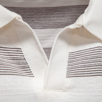 Mens Striped Lapel Polo Shirt | Summer Textured Short Sleeve Tee