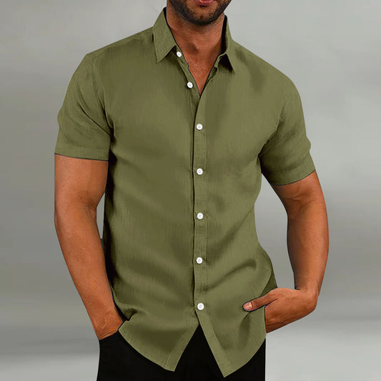 Men's Vintage Cotton Linen Short Sleeve Casual Loose Shirt Summer