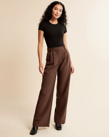 Women's High Waist Pleated Wide Leg Tailored Fit Trousers